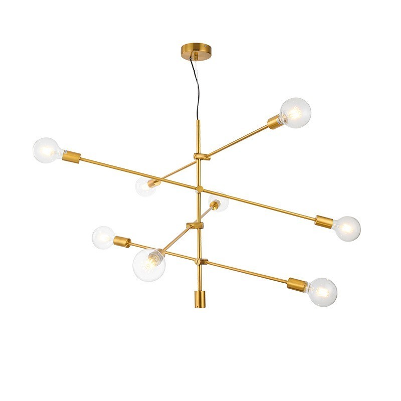 Lámpara de araña de cobre de 6 luces con pantalla de cristal