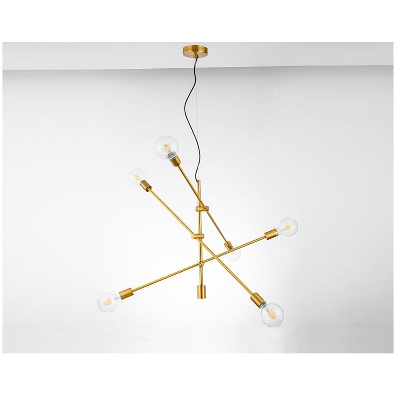 Lámpara de araña de cobre de 6 luces con pantalla de cristal