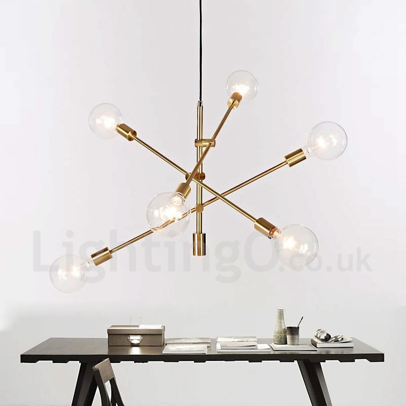 Lámpara de araña de cobre de 6 luces con pantalla de cristal