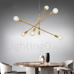 Lámpara de araña de cobre de 6 luces con pantalla de cristal