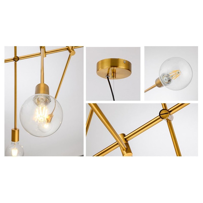 Lámpara de araña de cobre de 6 luces con pantalla de cristal