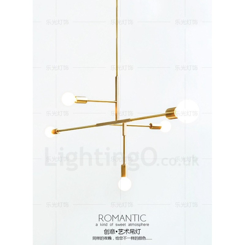Lámpara de araña moderna y contemporánea de cobre de 5 luces