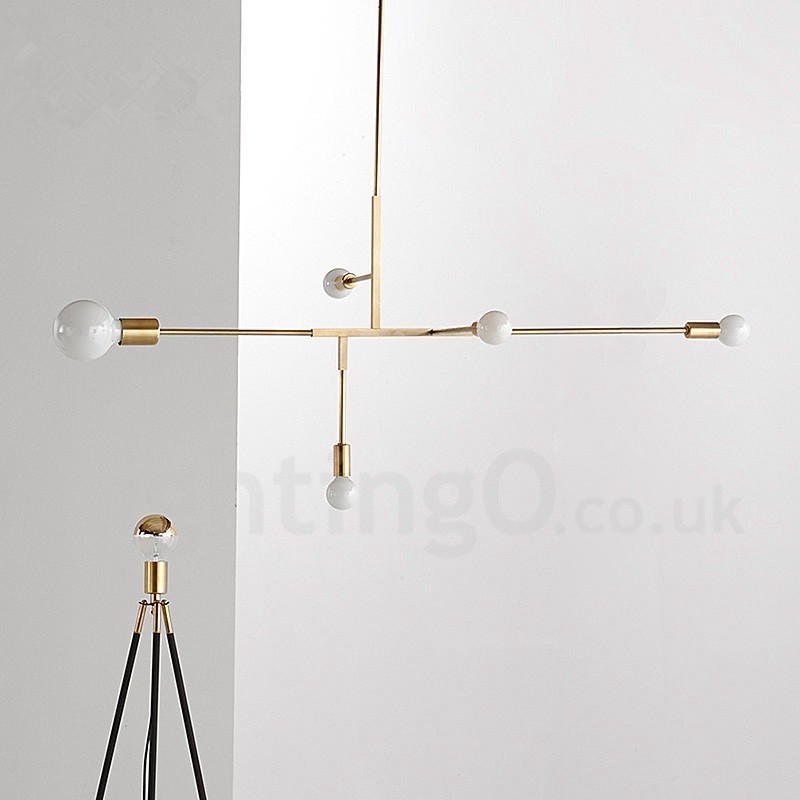 Lámpara de araña moderna y contemporánea de cobre de 5 luces