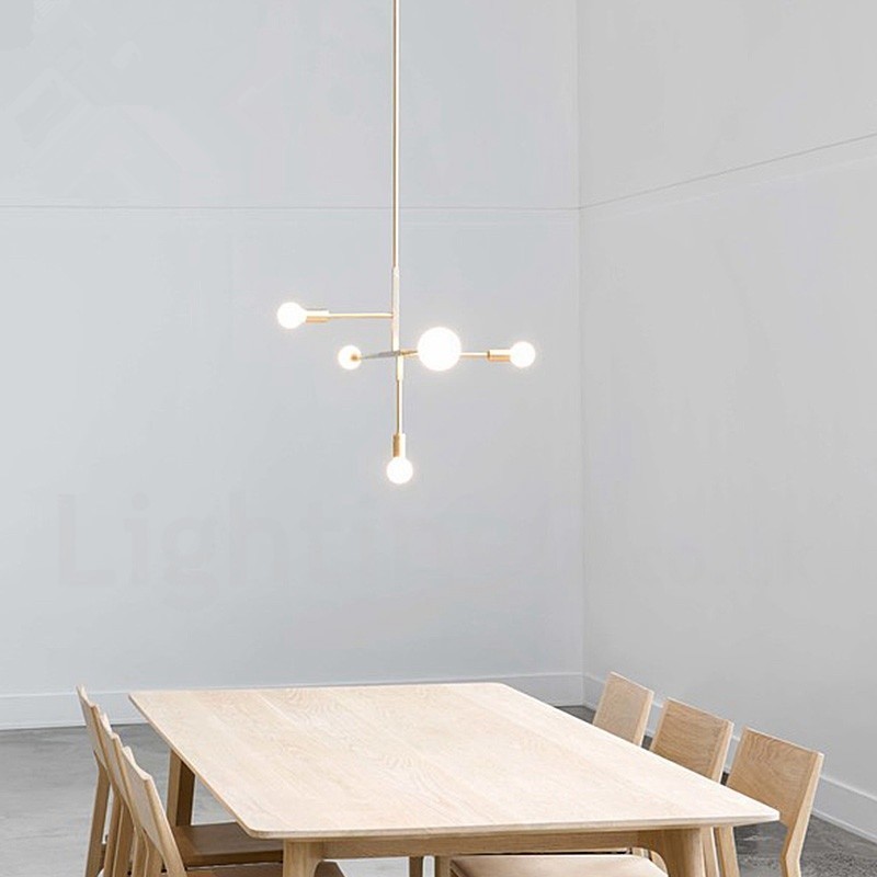 Lámpara de araña moderna y contemporánea de cobre de 5 luces
