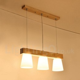 Lámpara colgante de madera contemporánea moderna de 3 luces