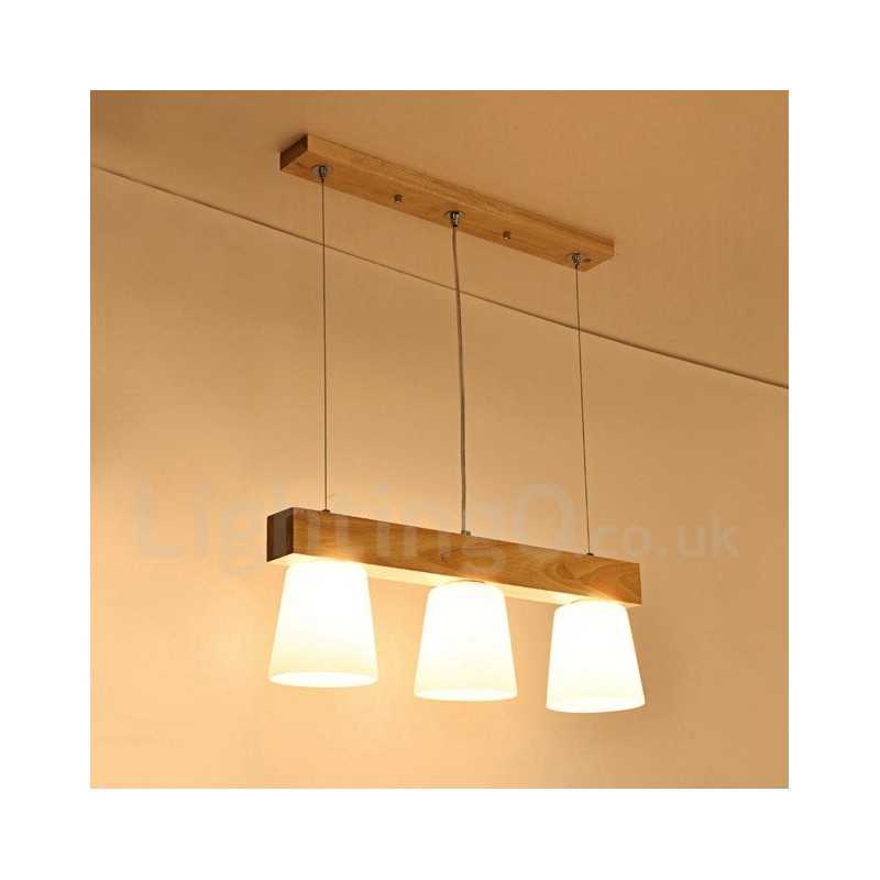 Lámpara colgante de madera contemporánea moderna de 3 luces