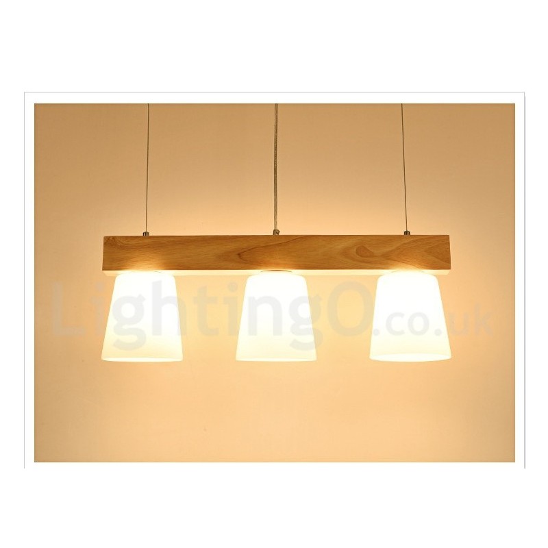 Lámpara colgante de madera contemporánea moderna de 3 luces