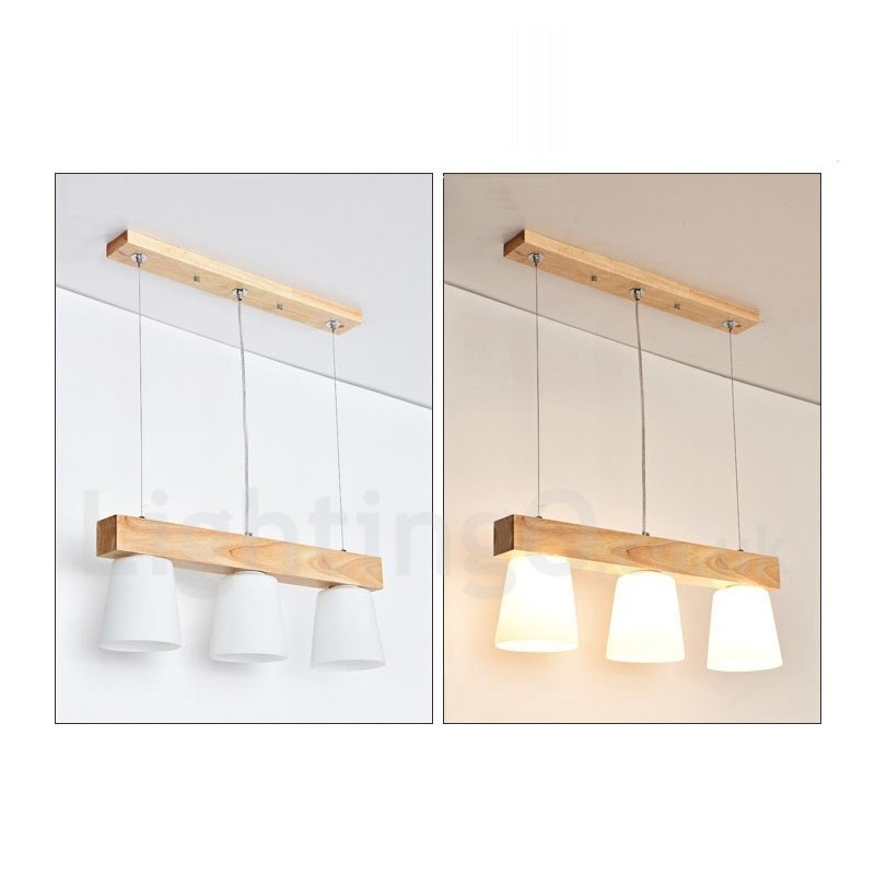 Lámpara colgante de madera contemporánea moderna de 3 luces
