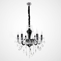 Lámpara de araña de cristal de 6 luces con detalles de diseño en negro
