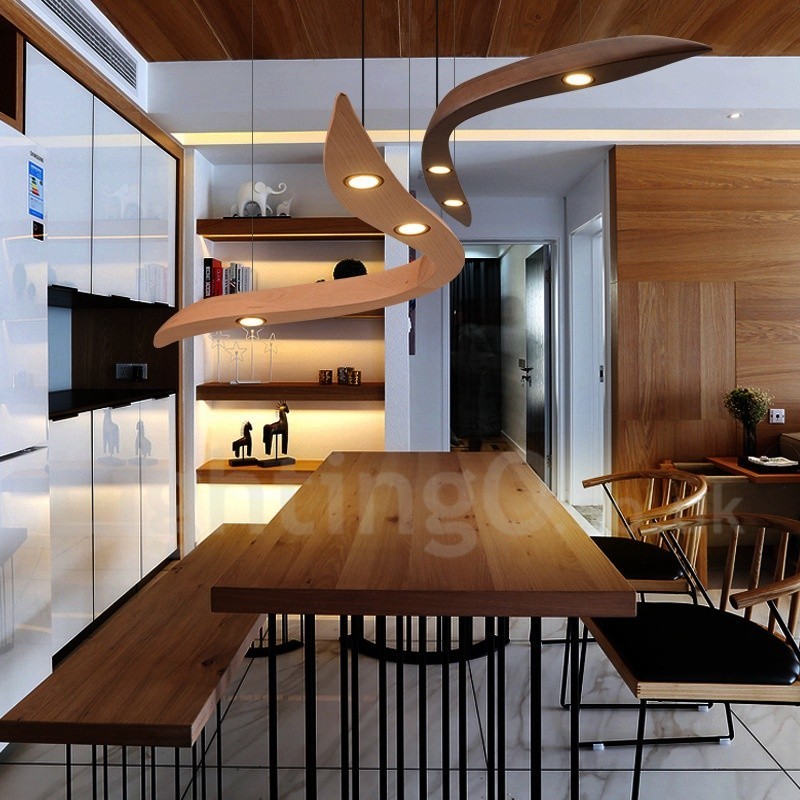 Lámpara colgante moderna contemporánea de madera de 3 luces