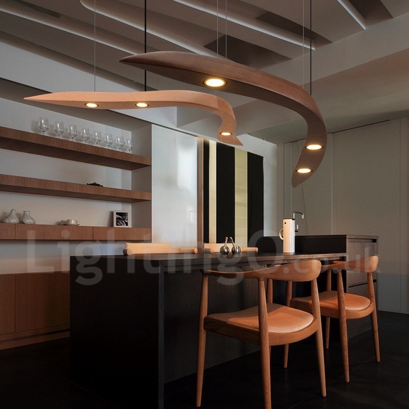 Lámpara colgante moderna contemporánea de madera de 3 luces