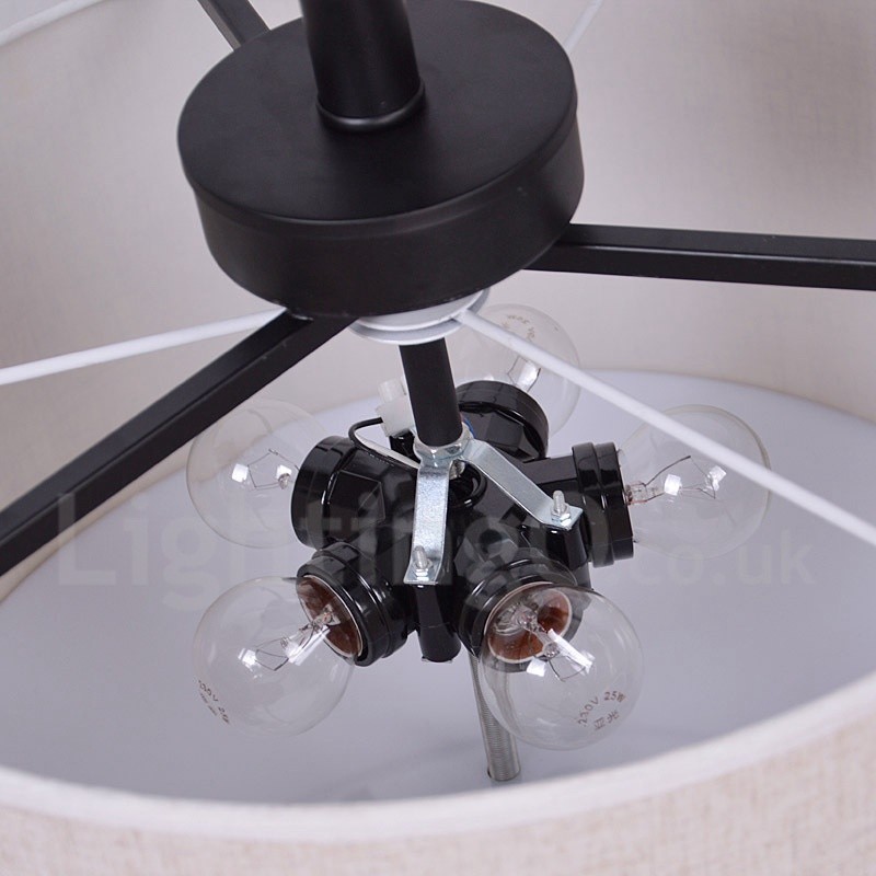 Lámpara colgante rústica tipo tambor de metal con pantalla de tela