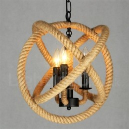 Lámpara colgante vintage de 3 luces con cuerda de cáñamo