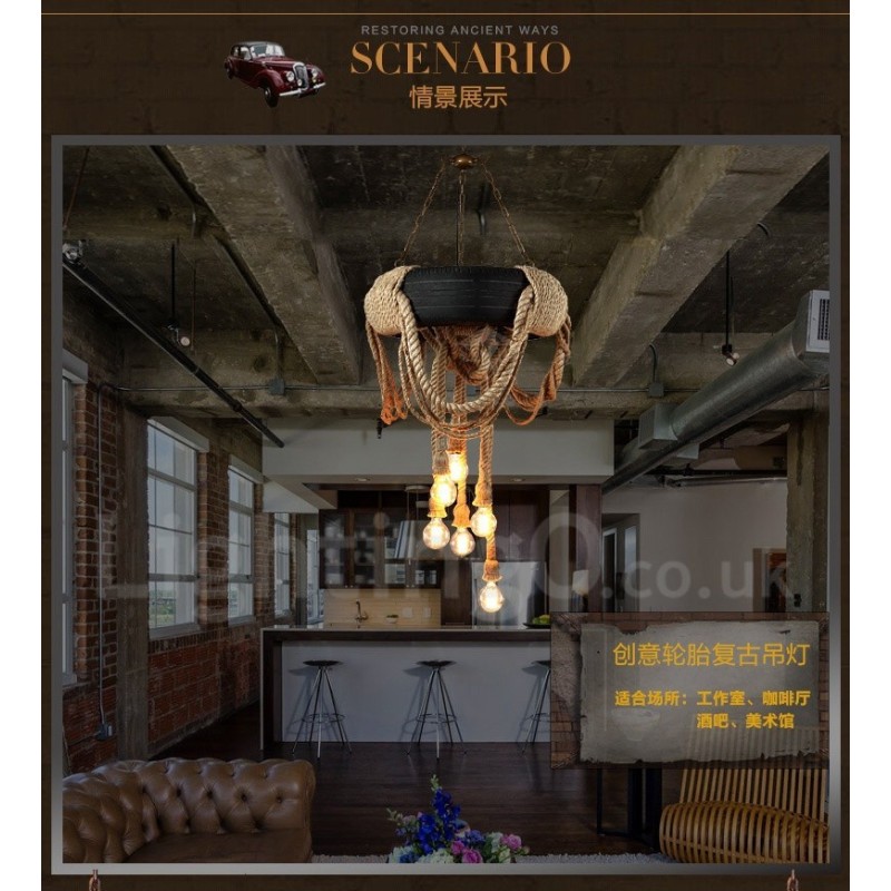 Lámpara colgante vintage de estilo campestre de 6 luces