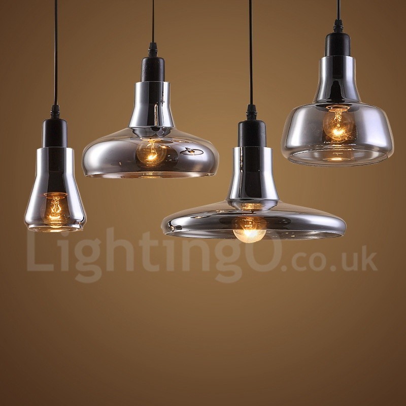 Lámpara colgante retro vintage de 1 luz con pantalla de cristal