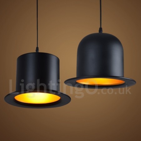 Lámpara colgante retro vintage de 1 luz con forma de sombrero de metal negro Lámpara colgante retro vintage de 1 luz con forma de sombrero de metal negro