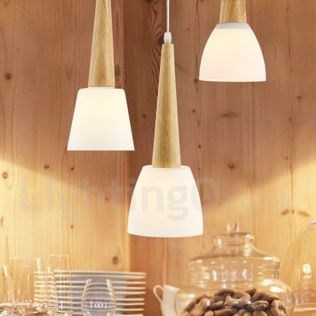 Lámpara colgante rústica de madera con pantalla de cristal Lámpara colgante rústica de madera con pantalla de cristal