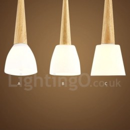 Lámpara colgante rústica de madera con pantalla de cristal