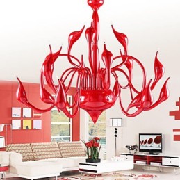 Lámpara de araña moderna de 18 luces G4 con pintura roja