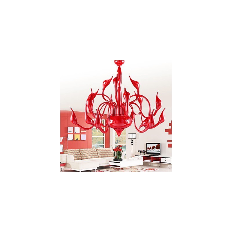 Lámpara de araña moderna de 18 luces G4 con pintura roja