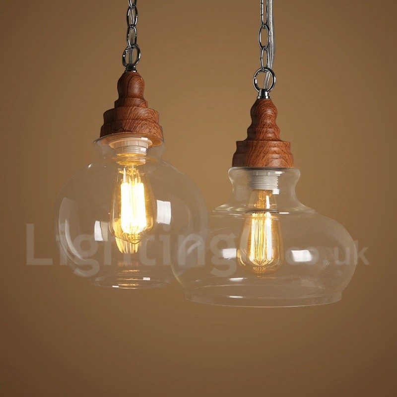 Lámpara colgante retro vintage con pantalla de cristal