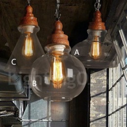 Lámpara colgante retro vintage con pantalla de cristal
