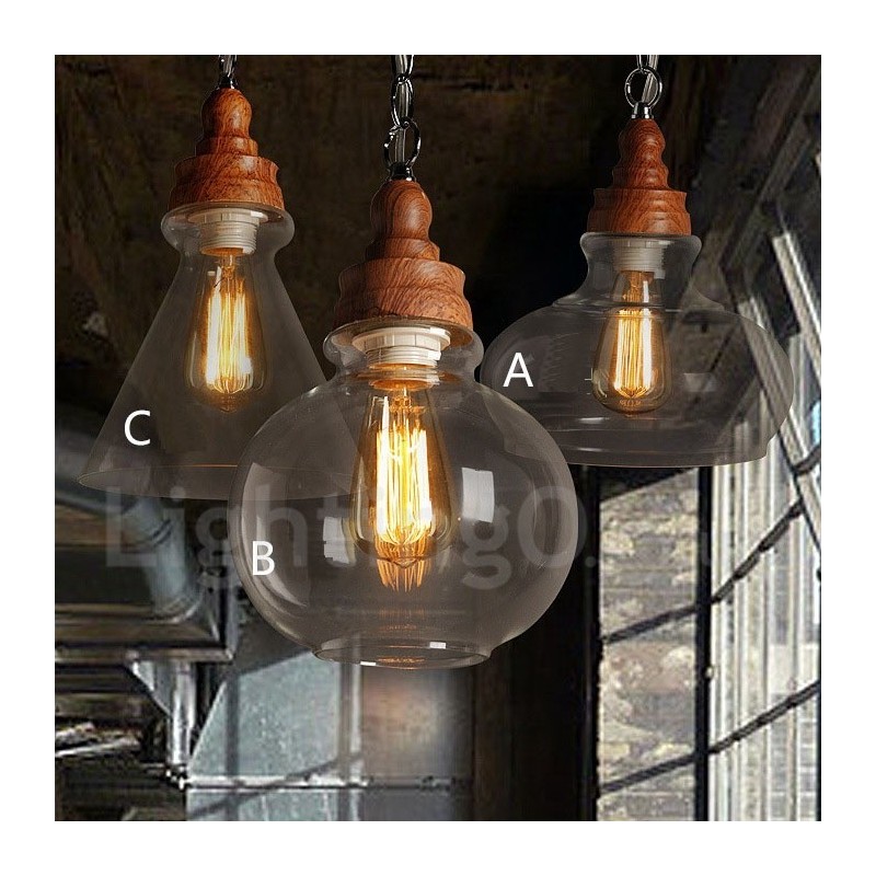 Lámpara colgante retro vintage con pantalla de cristal