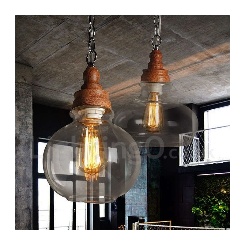 Lámpara colgante retro vintage con pantalla de cristal