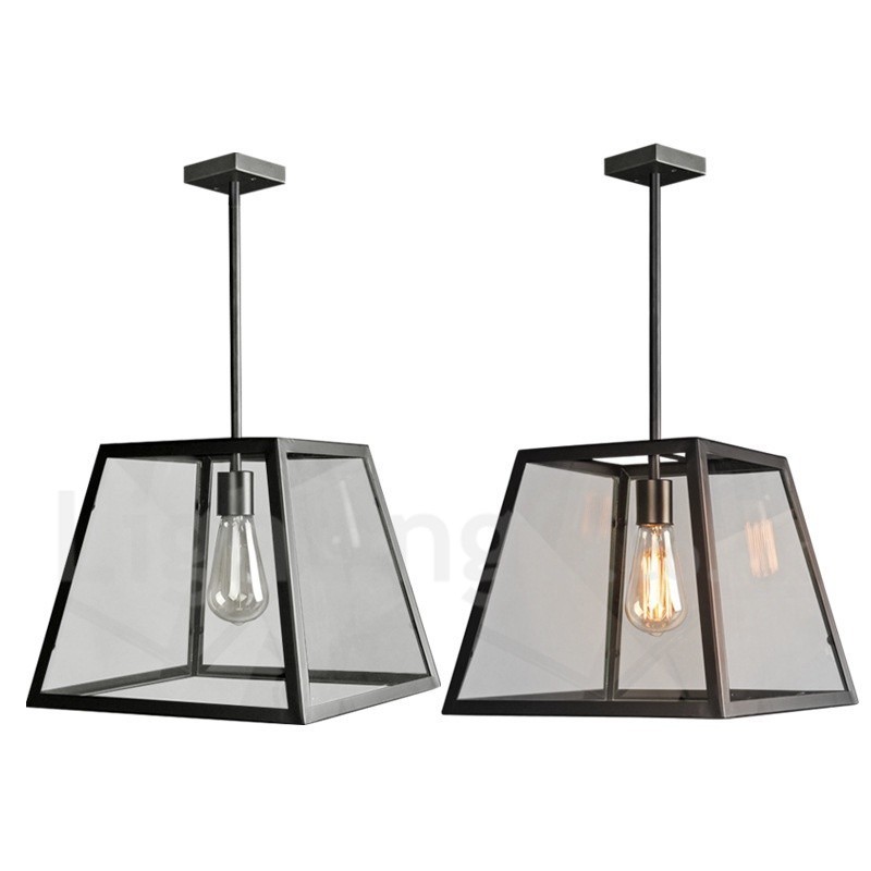 Lámpara colgante vintage de metal con pantalla de cristal