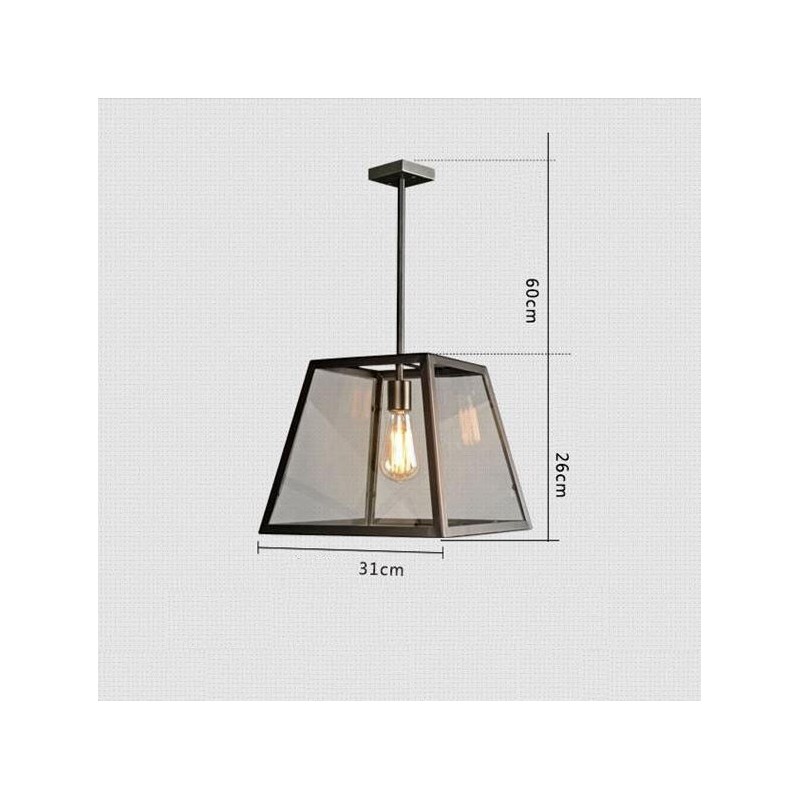 Lámpara colgante vintage de metal con pantalla de cristal