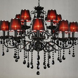 Lámpara de araña de cristal moderna contemporánea de 15 luces roja