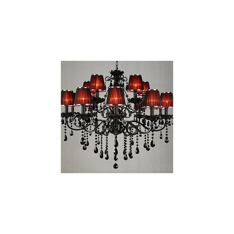 Lámpara de araña de cristal moderna contemporánea de 15 luces roja