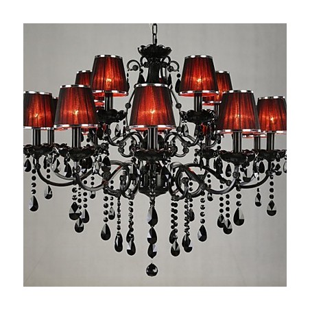 Lámpara de araña de cristal moderna contemporánea de 15 luces roja Lámpara de araña de cristal moderna contemporánea de 15 luces roja