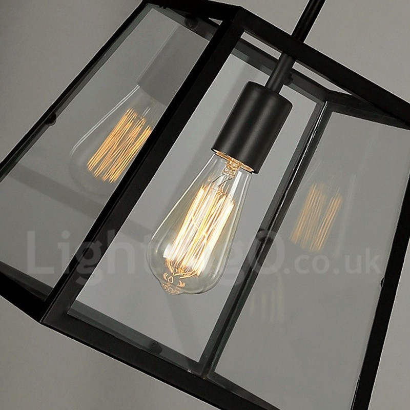 Lámpara colgante vintage de metal con pantalla de cristal