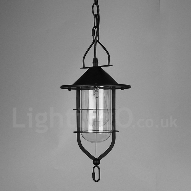 Lámpara colgante vintage de metal con pantalla de cristal