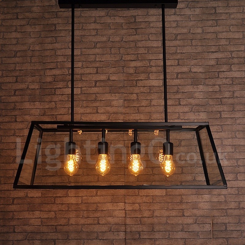 Lámpara colgante rústica de metal vintage con pantalla de cristal