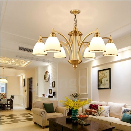 Lámpara de araña rústica de 6 luces con iluminación integrada de metal y cobre