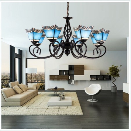 Lámpara de araña de metal integrada de estilo mediterráneo de 8 luces Lámpara de araña de metal integrada de estilo mediterráneo de 8 luces