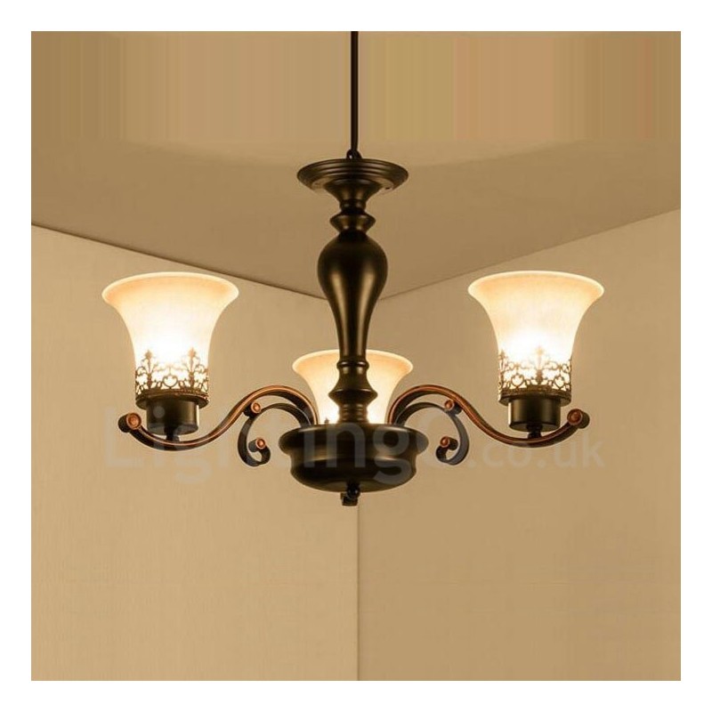 Lámpara de araña de metal integrada estilo rústico de 3 luces