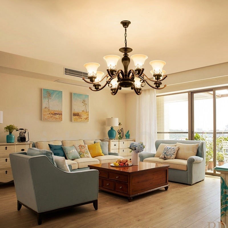 Lámpara de araña de metal integrada estilo rústico de 8 luces