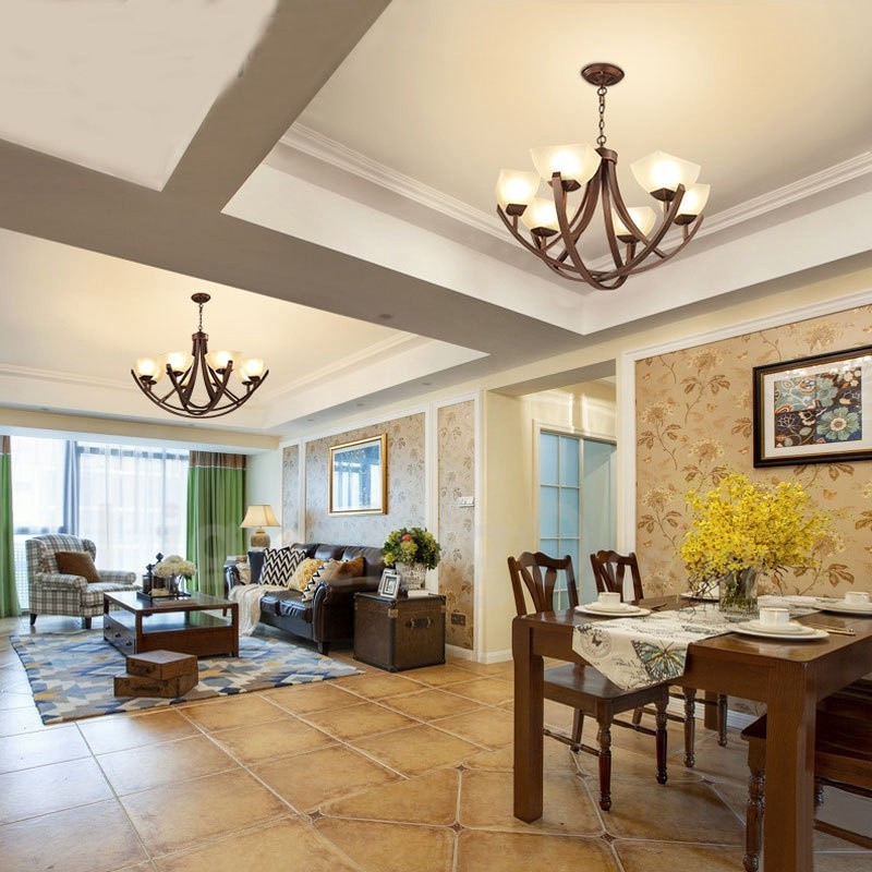 Lámpara de araña de metal integrada estilo rústico Lodge de 8 luces