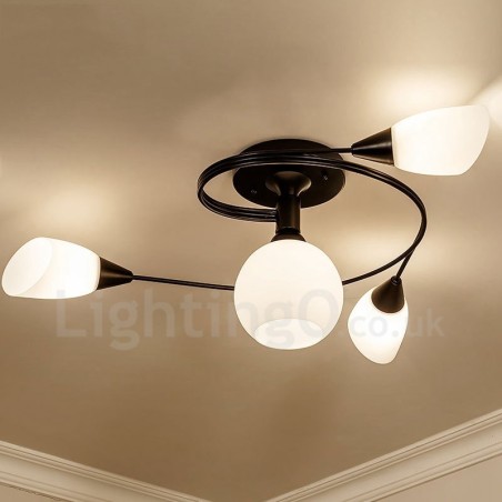 Lámpara de araña rústica integrada de 4 luces con pantalla de cristal Lámpara de araña rústica integrada de 4 luces con pantalla de cristal