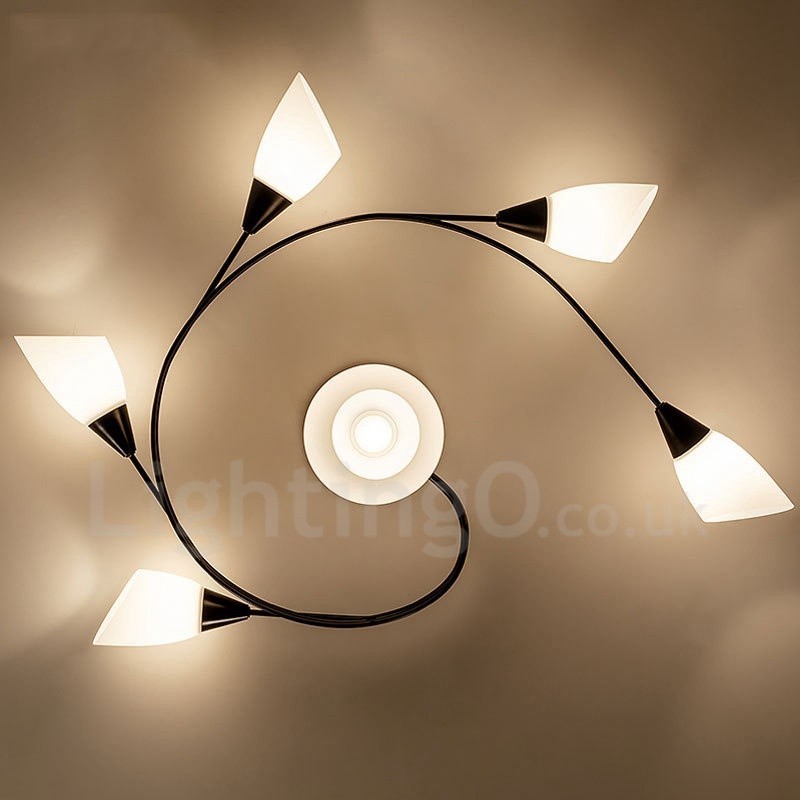 Lámpara de araña rústica integrada de 6 luces con pantalla de cristal