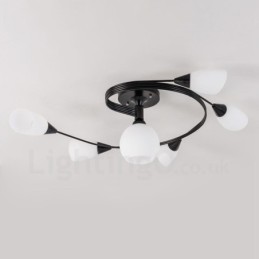 Lámpara de araña rústica integrada de 6 luces con pantalla de cristal