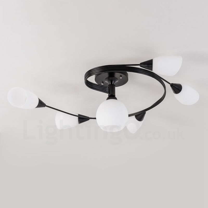 Lámpara de araña rústica integrada de 6 luces con pantalla de cristal