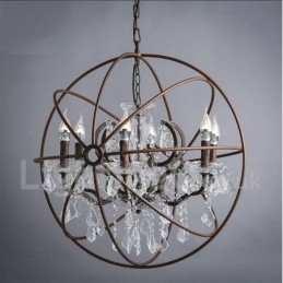 Lámpara colgante de metal con pintura de cristal vintage de 60 cm y 80 cm de diámetro, color oxidado.