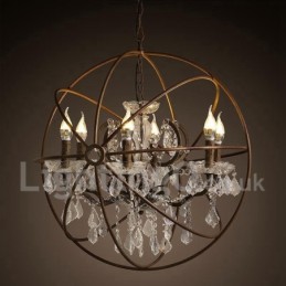 Lámpara colgante de metal con pintura de cristal vintage de 60 cm y 80 cm de diámetro, color oxidado.