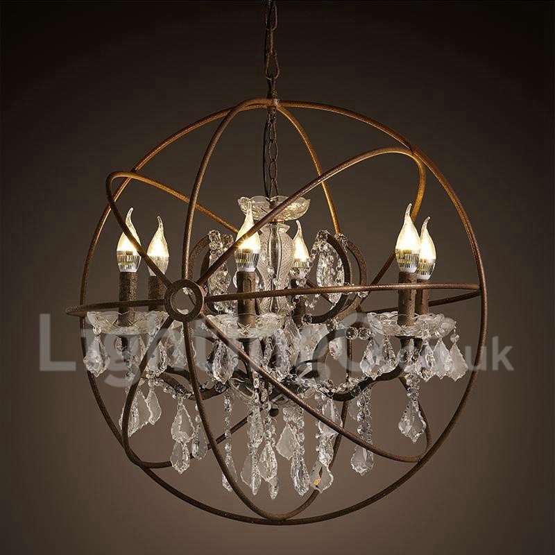 Lámpara colgante de metal con pintura de cristal vintage de 60 cm y 80 cm de diámetro, color oxidado.
