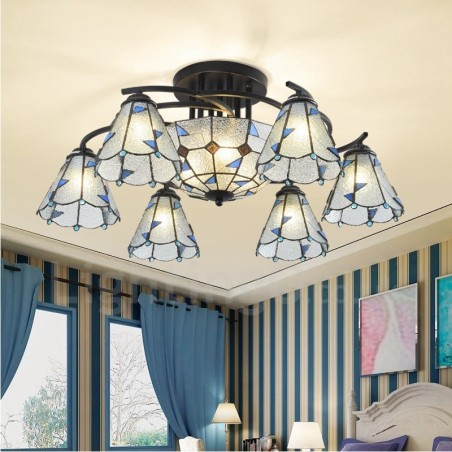 Lámpara de araña de metal integrada para baño, estilo mediterráneo, de 9 luces Lámpara de araña de metal integrada para baño, estilo mediterráneo, de 9 luces