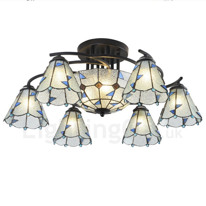 Lámpara de araña de metal integrada para baño, estilo mediterráneo, de 9 luces